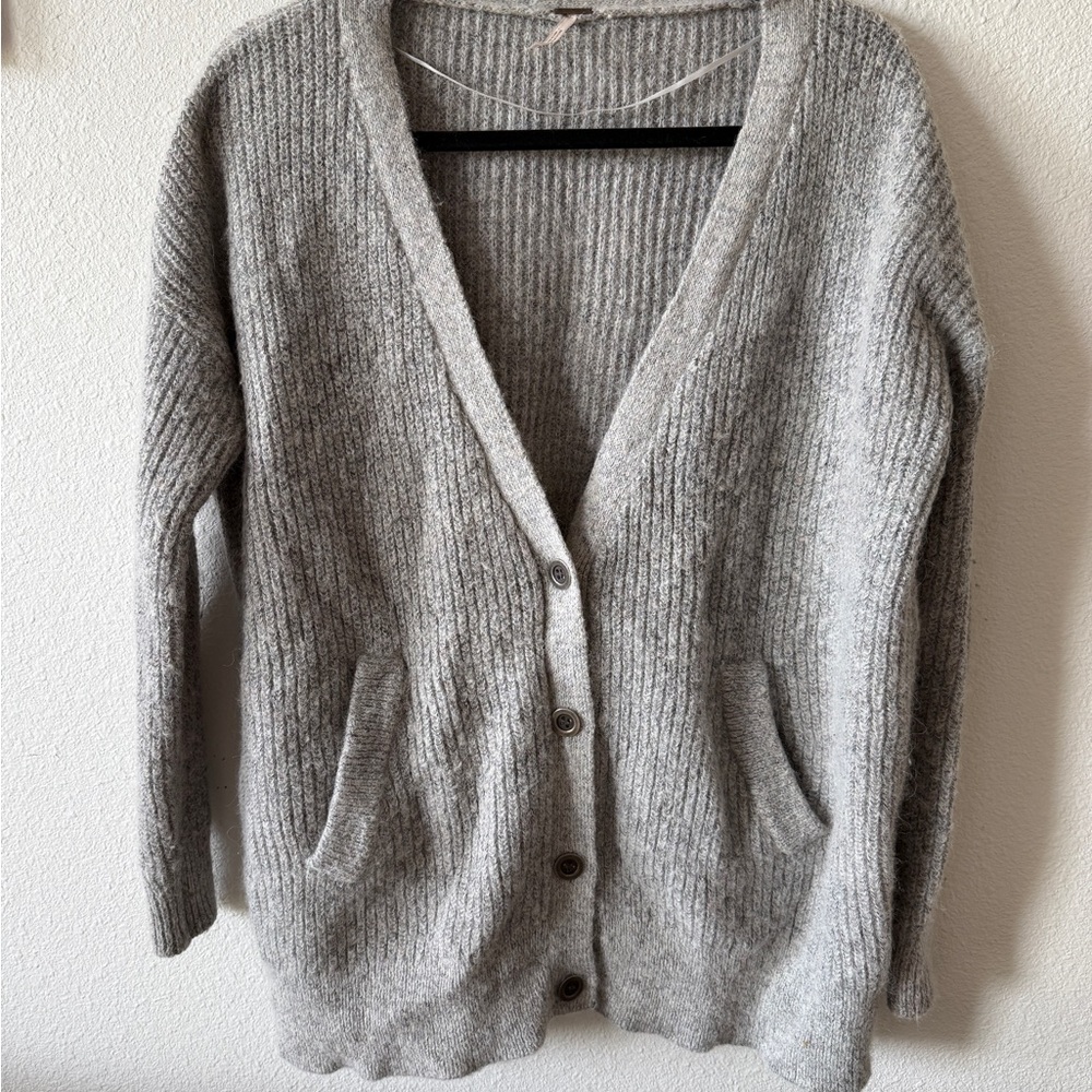 Free People Gray Knit Cardigan Sweater
